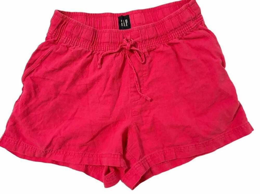 Gap Linen Blend Pull-On Shorts Size M Pink Drawstring Pockets Casual Beachy